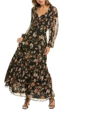 Walter Baker size 0 Black Floral Long Sleeve Maxi Dress